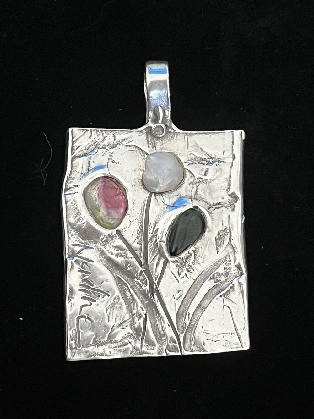 Signed Nadine Leo Mississippi River Pearl Co Sterling Silver Pendant